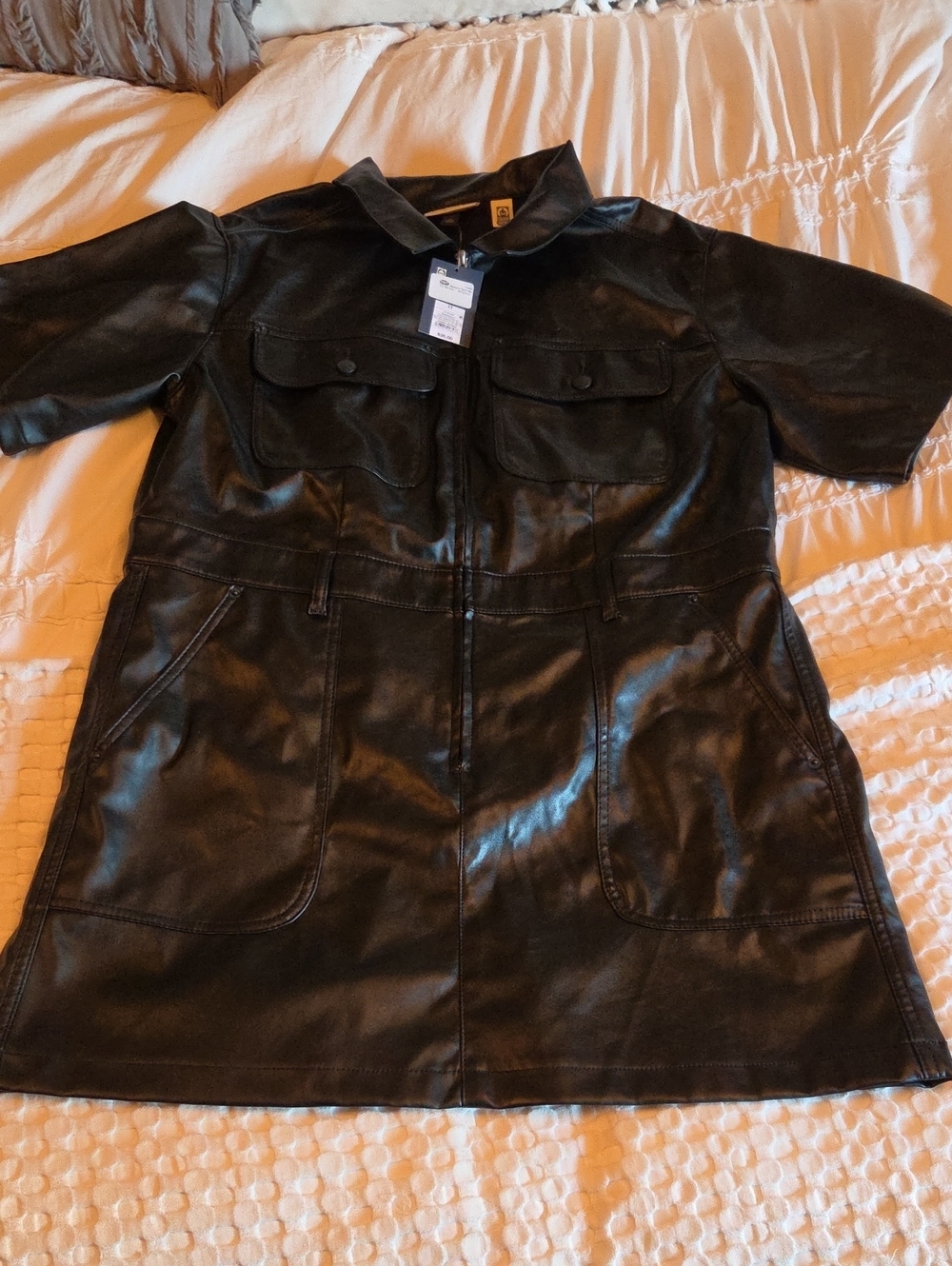 Universal Thread Black Faux Leather Short-Sleeve Dress
